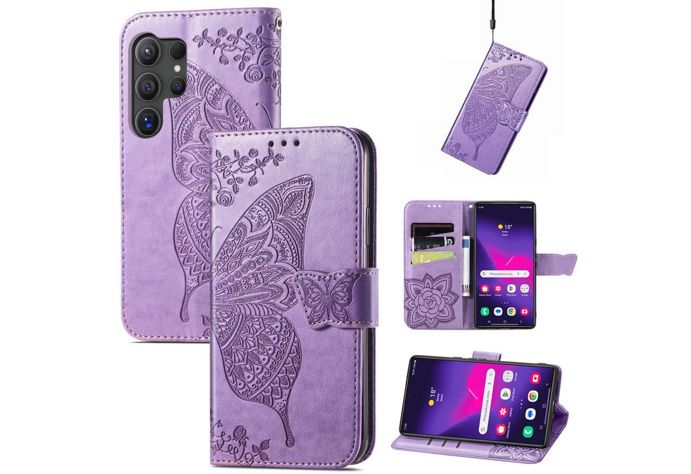 Wigento Smartphone-Hülle Für Samsung Galaxy S25 Ultra Kunstleder Schmetterling Hülle Hell-Lila, Kunst-Leder Schutzhülle Smart Case Cover magnetischer Verschluss Wigento Smartphone-Hülle Für Samsung Galaxy S25 Ultra Kunstleder Schmetterling Hülle Hell-Lila, Kunst-Leder Schutzhülle Smart Case Cover magnetischer Verschluss von Wigento