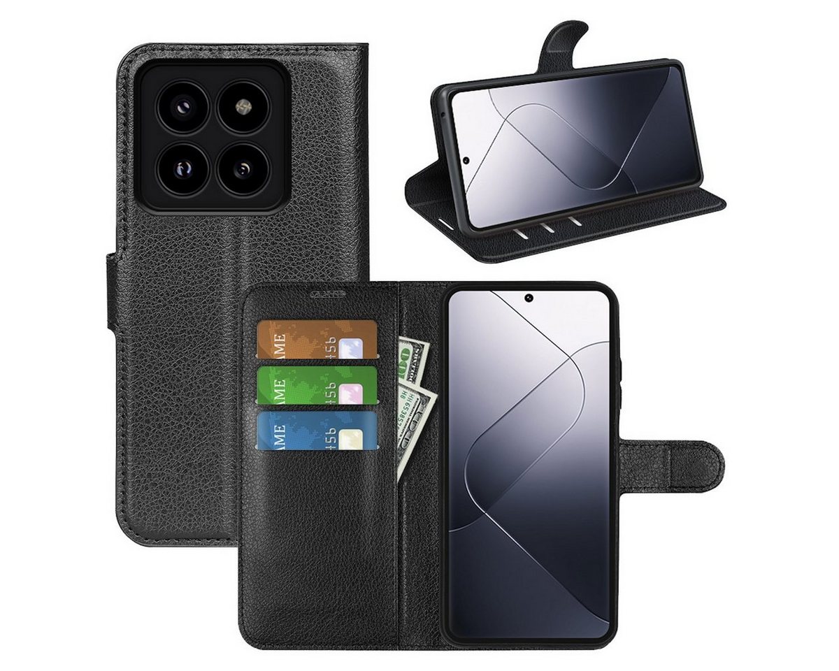 Wigento Smartphone-Hülle Für Xiaomi 14 Pro Book Handy Tasche Wallet Premium Schutz Hülle Case von Wigento