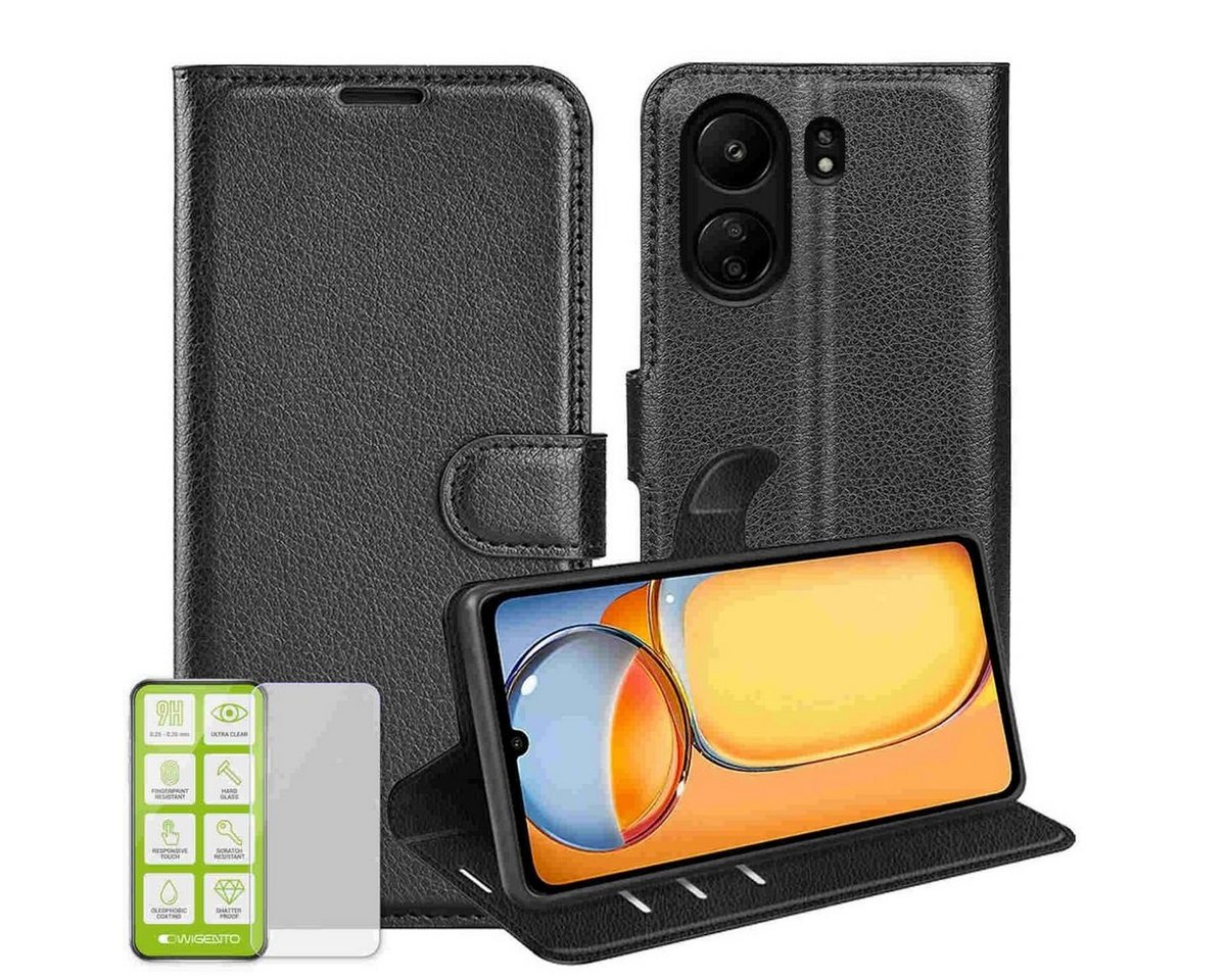 Wigento Smartphone-Hülle Für Xiaomi Redmi 13C Produktset Handy Tasche Schwarz + H9 Hart Glas von Wigento