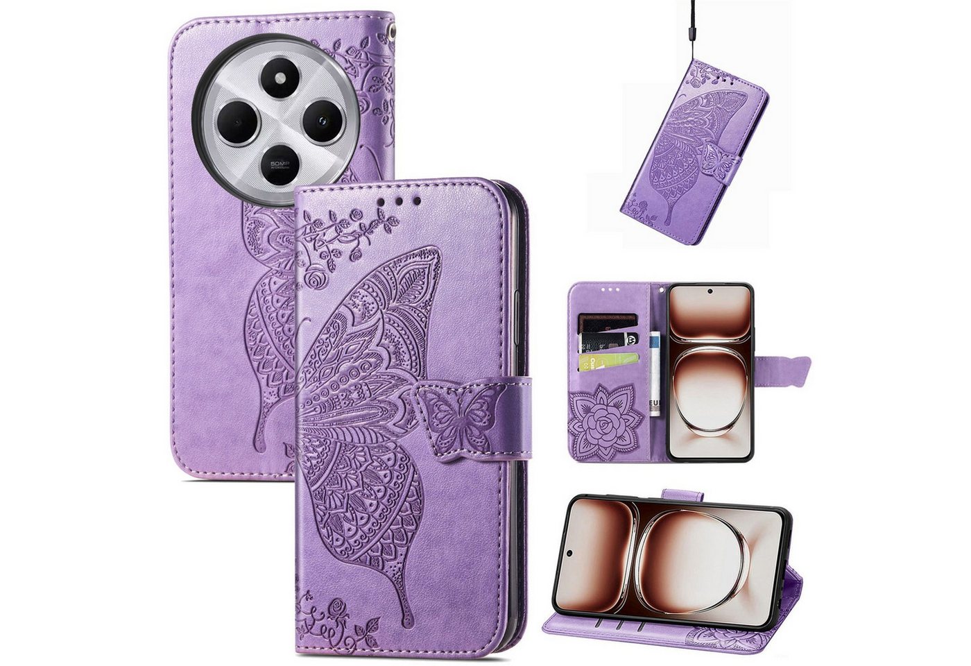Wigento Smartphone-Hülle Für Xiaomi Redmi 14C Kunstleder Wallet Schmetterling Hülle Hell-Lila, Kunst-Leder Schutzhülle Smart Case Cover magnetischer Verschluss Wigento Smartphone-Hülle Für Xiaomi Redmi 14C Kunstleder Wallet Schmetterling Hülle Hell-Lila, Kunst-Leder Schutzhülle Smart Case Cover magnetischer Verschluss von Wigento