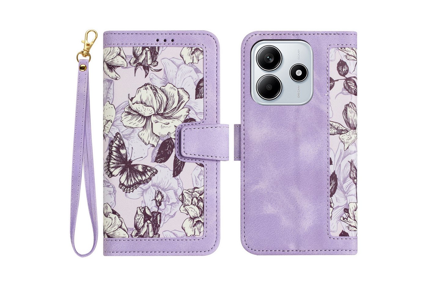 Wigento Smartphone-Hülle Für Xiaomi Redmi Note 14 5G Kunstleder Book Wallet Blumen Hülle Lila, Blumenmuster, Kartenfächer, Lanyard Wigento Smartphone-Hülle Für Xiaomi Redmi Note 14 5G Kunstleder Book Wallet Blumen Hülle Lila, Blumenmuster, Kartenfächer, Lanyard von Wigento