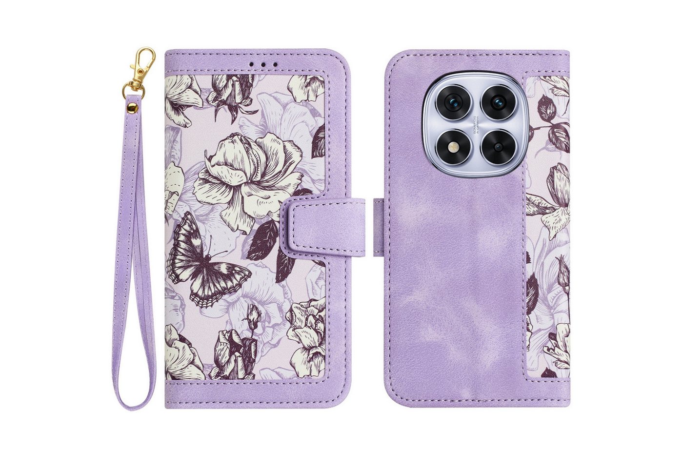 Wigento Smartphone-Hülle Für Xiaomi Redmi Note 14 Pro 5G Kunstleder Book Blumen Hülle Case Lila, Blumenmuster, Kartenfächer, Lanyard Wigento Smartphone-Hülle Für Xiaomi Redmi Note 14 Pro 5G Kunstleder Book Blumen Hülle Case Lila, Blumenmuster, Kartenfächer, Lanyard von Wigento