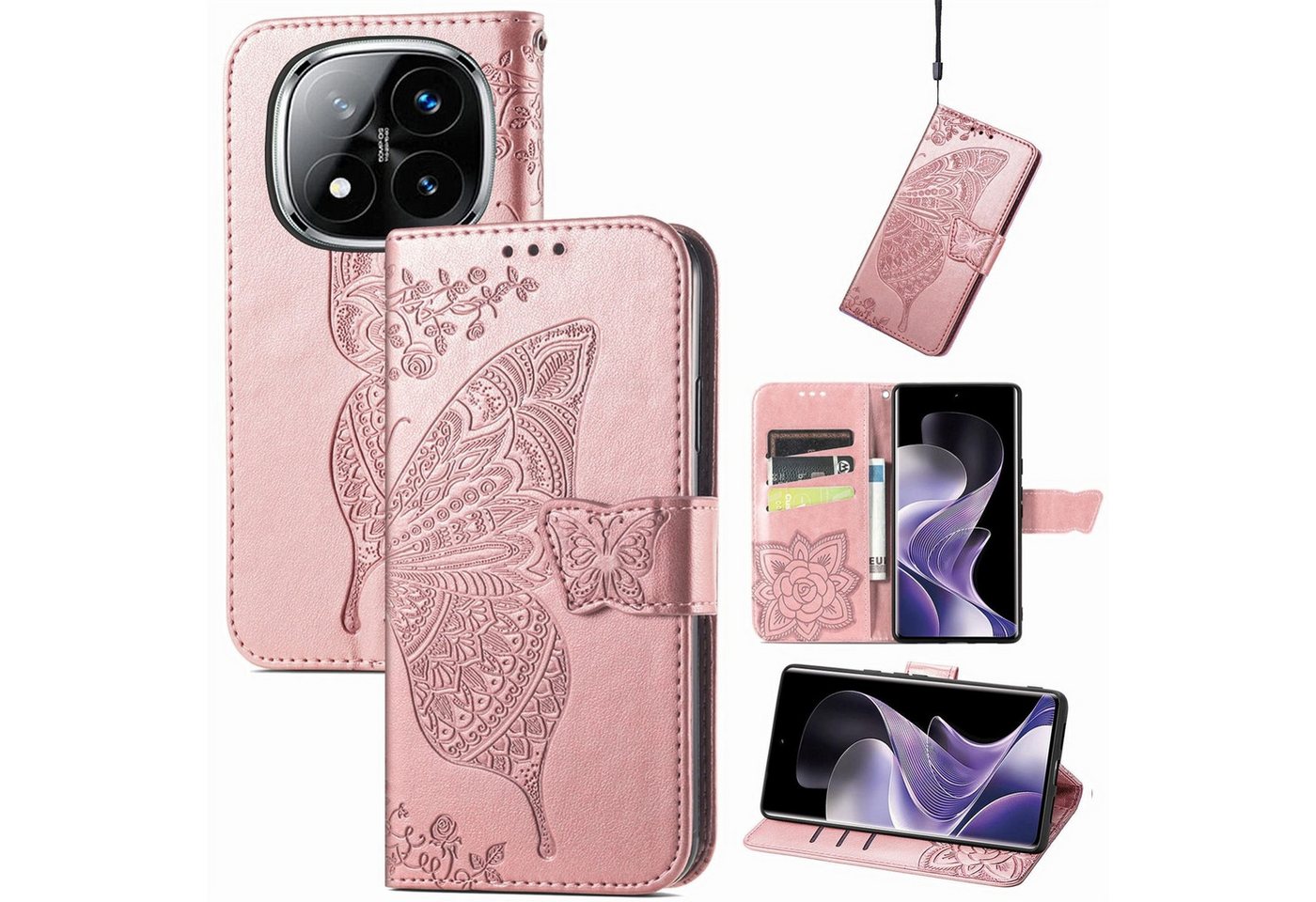 Wigento Smartphone-Hülle Für Xiaomi Redmi Note 14 Pro 5G Kunstleder Schmetterling Hülle Rosa, Kunst-Leder Schutzhülle Smart Case Cover magnetischer Verschluss Wigento Smartphone-Hülle Für Xiaomi Redmi Note 14 Pro 5G Kunstleder Schmetterling Hülle Rosa, Kunst-Leder Schutzhülle Smart Case Cover magnetischer Verschluss von Wigento
