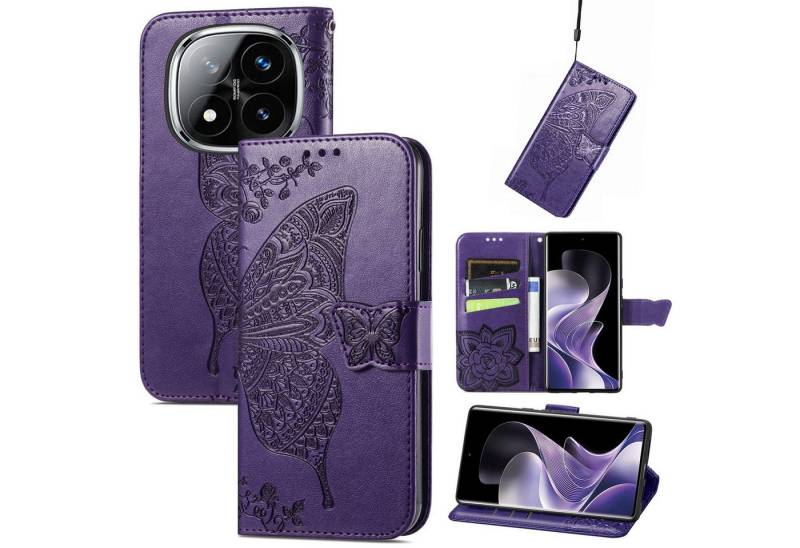 Wigento Smartphone-Hülle Für Xiaomi Redmi Note 14 Pro Plus 5G Kunstleder Book Wallet Hülle Lila, Kunst-Leder Schutzhülle Smart Case Cover magnetischer Verschluss von Wigento