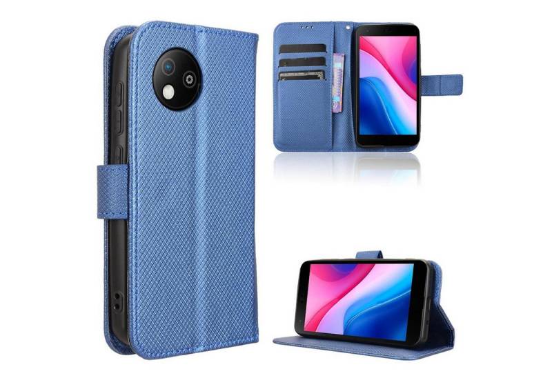 Wigento Smartphone-Hülle Für ZTE Blade A35 Lite Design Book Wallet Kunstleder Hülle Tasche Blau, Diamantstruktur Kunstleder Hülle mit Kartenfächern und Standfunktion von Wigento