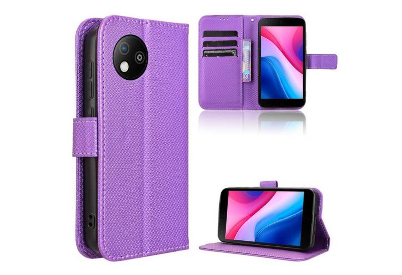 Wigento Smartphone-Hülle Für ZTE Blade A35 Lite Design Book Wallet Kunstleder Hülle Tasche Lila, Diamantstruktur Kunstleder Hülle mit Kartenfächern und Standfunktion von Wigento
