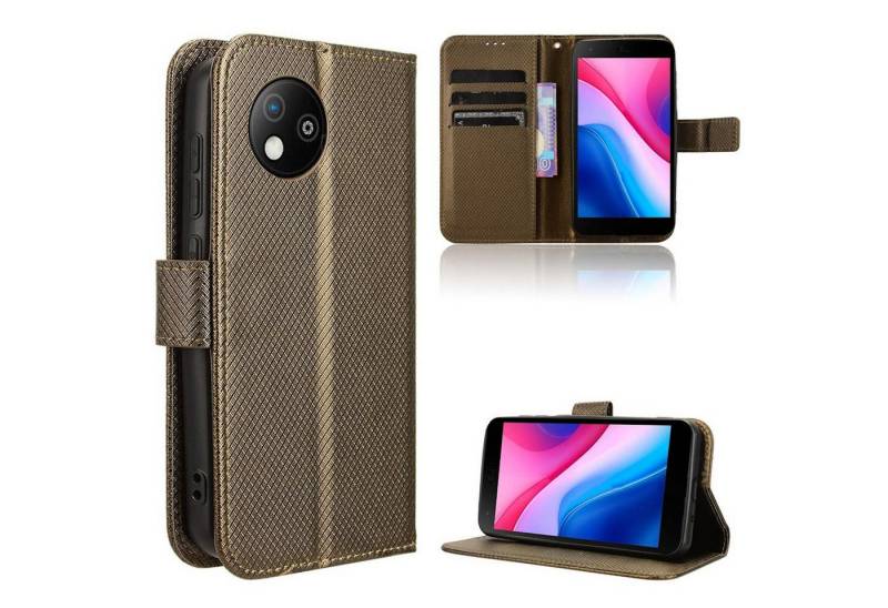 Wigento Smartphone-Hülle Für ZTE Blade A35 Lite Design Wallet Kunstleder Hülle Tasche Braun, Diamantstruktur Kunstleder Hülle mit Kartenfächern und Standfunktion von Wigento