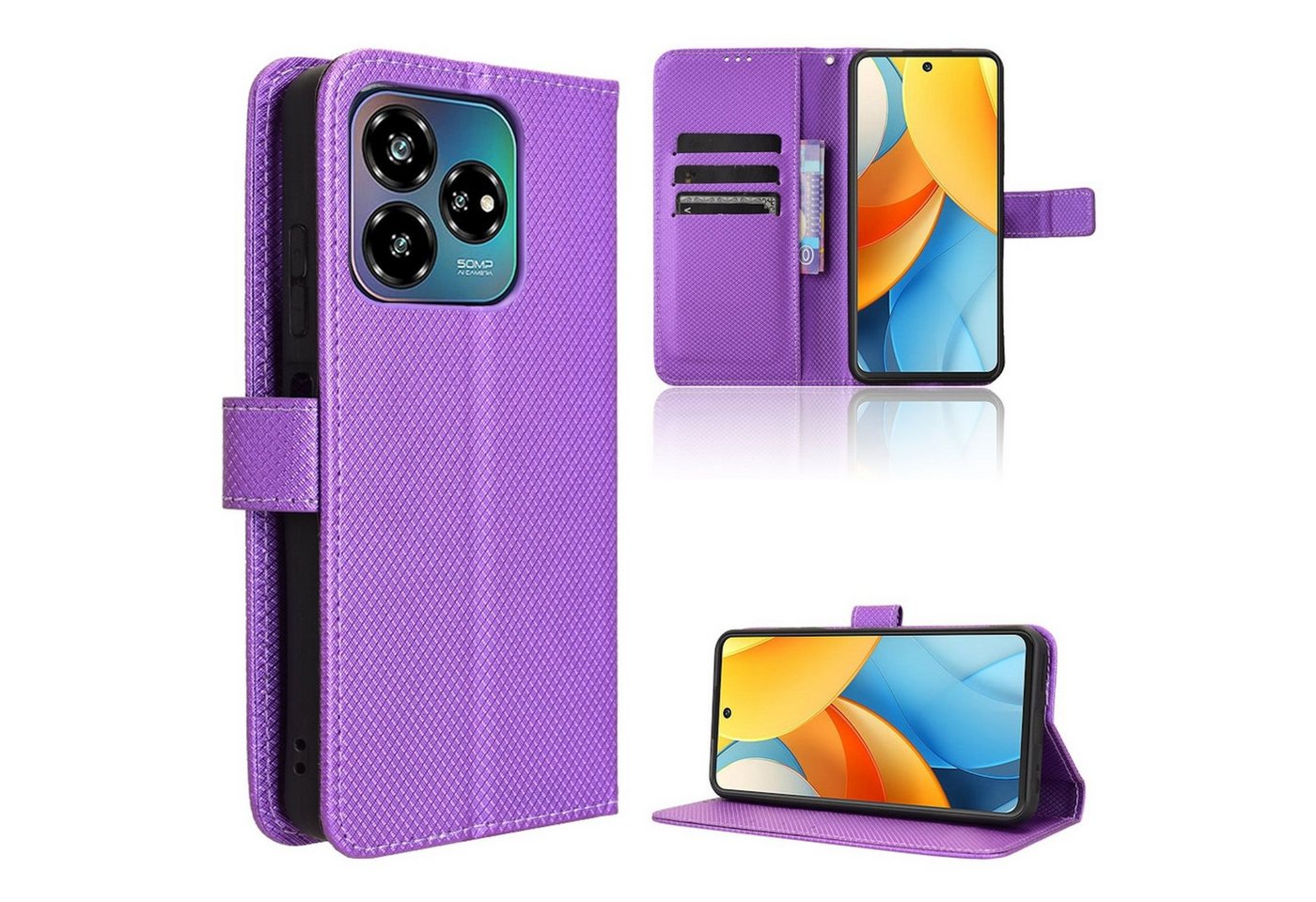 Wigento Smartphone-Hülle Für ZTE Blade V60 Vita / Axon 60 Lite Design Kunst Leder Hülle Lila, Diamantstruktur PU-Lederhülle mit Kartenfächern und Standfunktion Wigento Smartphone-Hülle Für ZTE Blade V60 Vita / Axon 60 Lite Design Kunst Leder Hülle Lila, Diamantstruktur PU-Lederhülle mit Kartenfächern und Standfunktion von Wigento