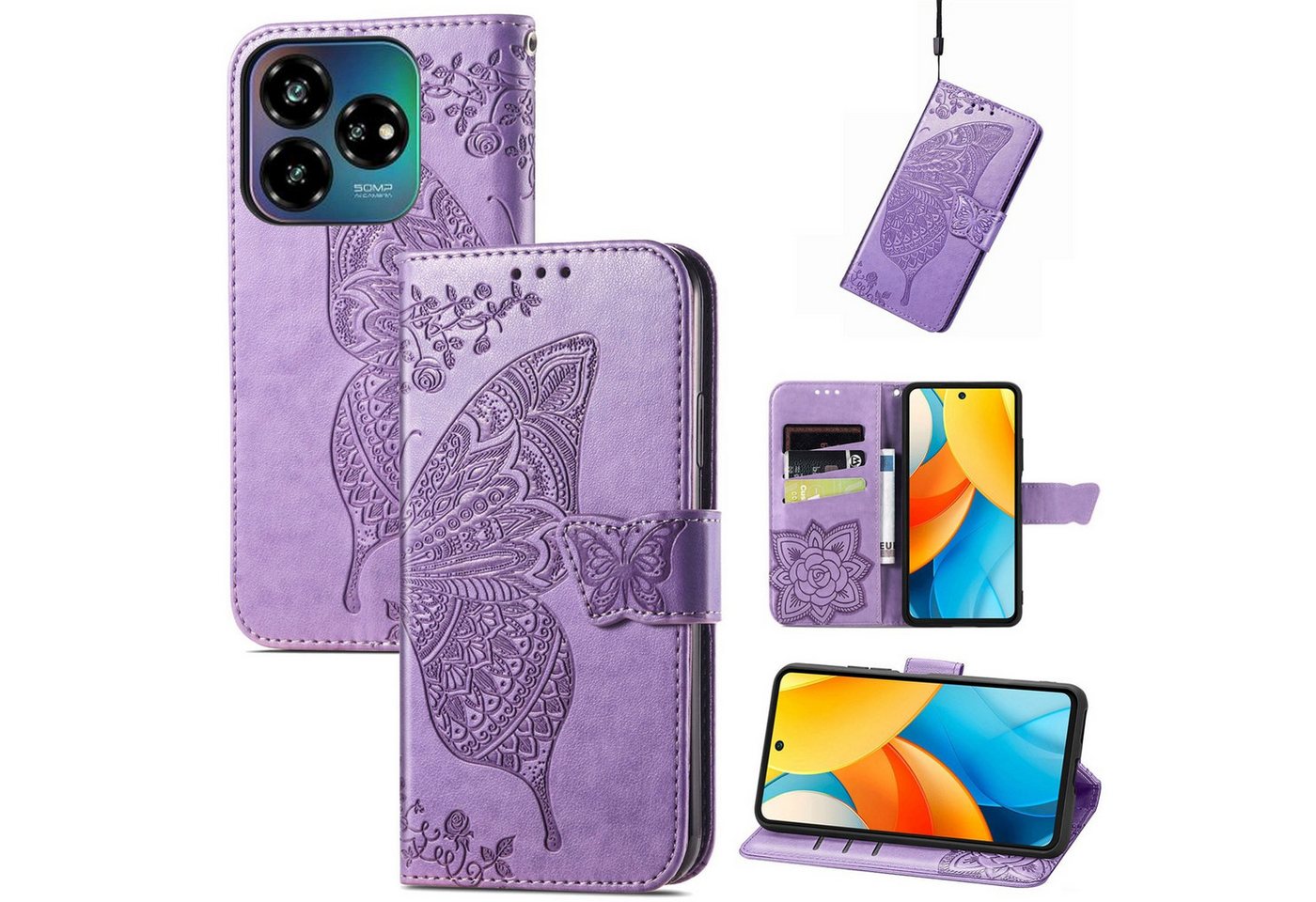 Wigento Smartphone-Hülle Für ZTE Blade V60 Vita / Axon 60 Lite Kunstleder Wallet Hülle H- Lila, Kunst-Leder Schutzhülle Smart Case Cover magnetischer Verschluss Wigento Smartphone-Hülle Für ZTE Blade V60 Vita / Axon 60 Lite Kunstleder Wallet Hülle H- Lila, Kunst-Leder Schutzhülle Smart Case Cover magnetischer Verschluss von Wigento