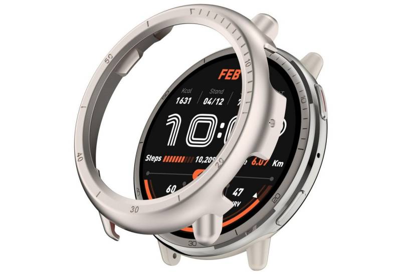 Wigento Smartwatch-Hülle Für Amazfit Active 2 Kunststoff Smart Watch Schutz Gehäuse Hülle Beige, Halbseitiger Kunststoff-Schutz, leicht und langlebig von Wigento