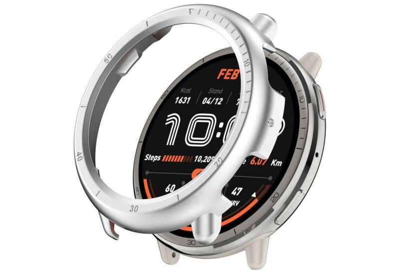 Wigento Smartwatch-Hülle Für Amazfit Active 2 Kunststoff Watch Schutz Gehäuse Hülle Silber, Halbseitiger Kunststoff-Schutz, leicht und langlebig von Wigento