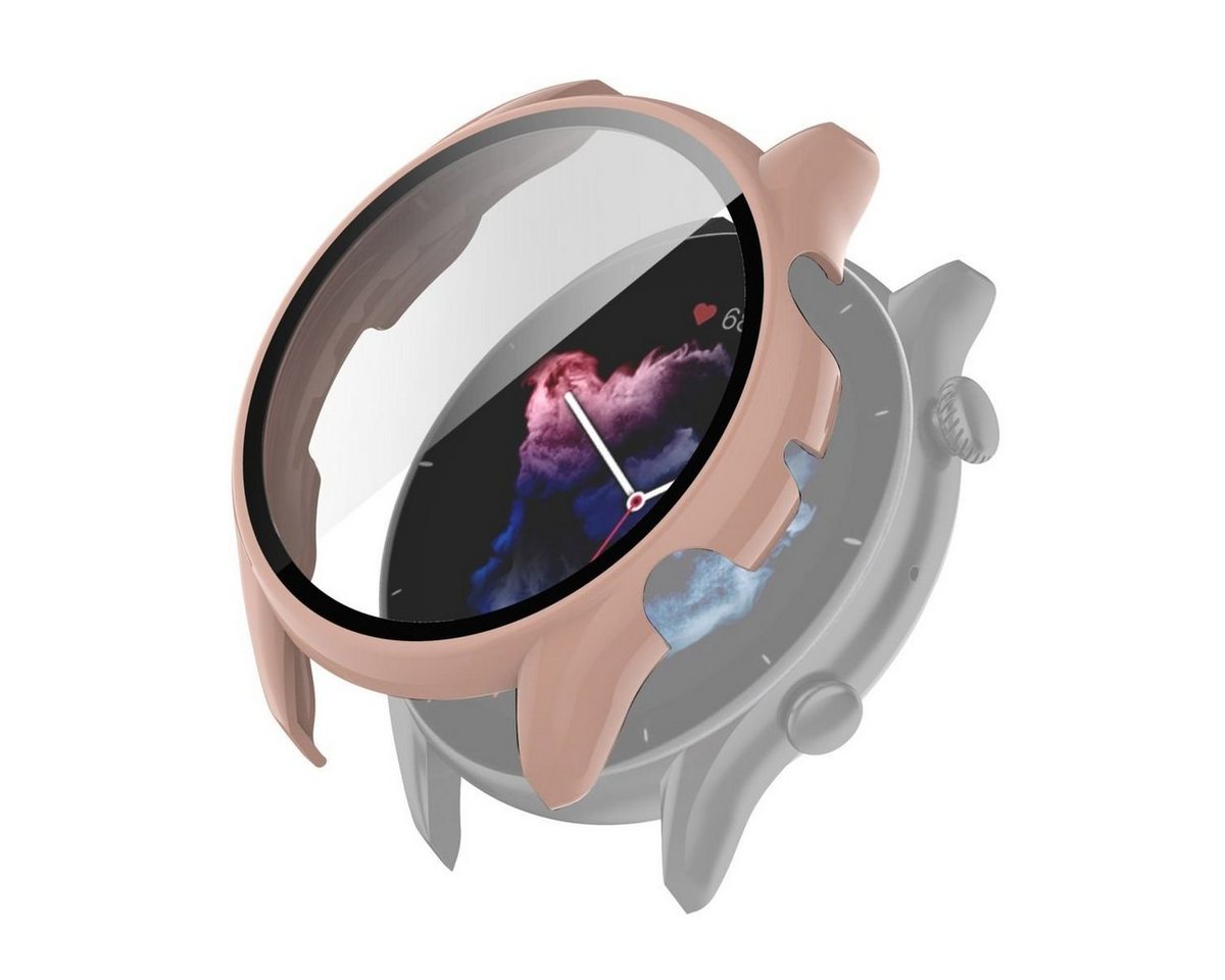 Wigento Smartwatch-Hülle Für Amazfit GTR 3 / GTR 3 Pro 2 in 1 Shockproof TPU Silikon Hülle Cover + H9 Hart Glas Pink von Wigento