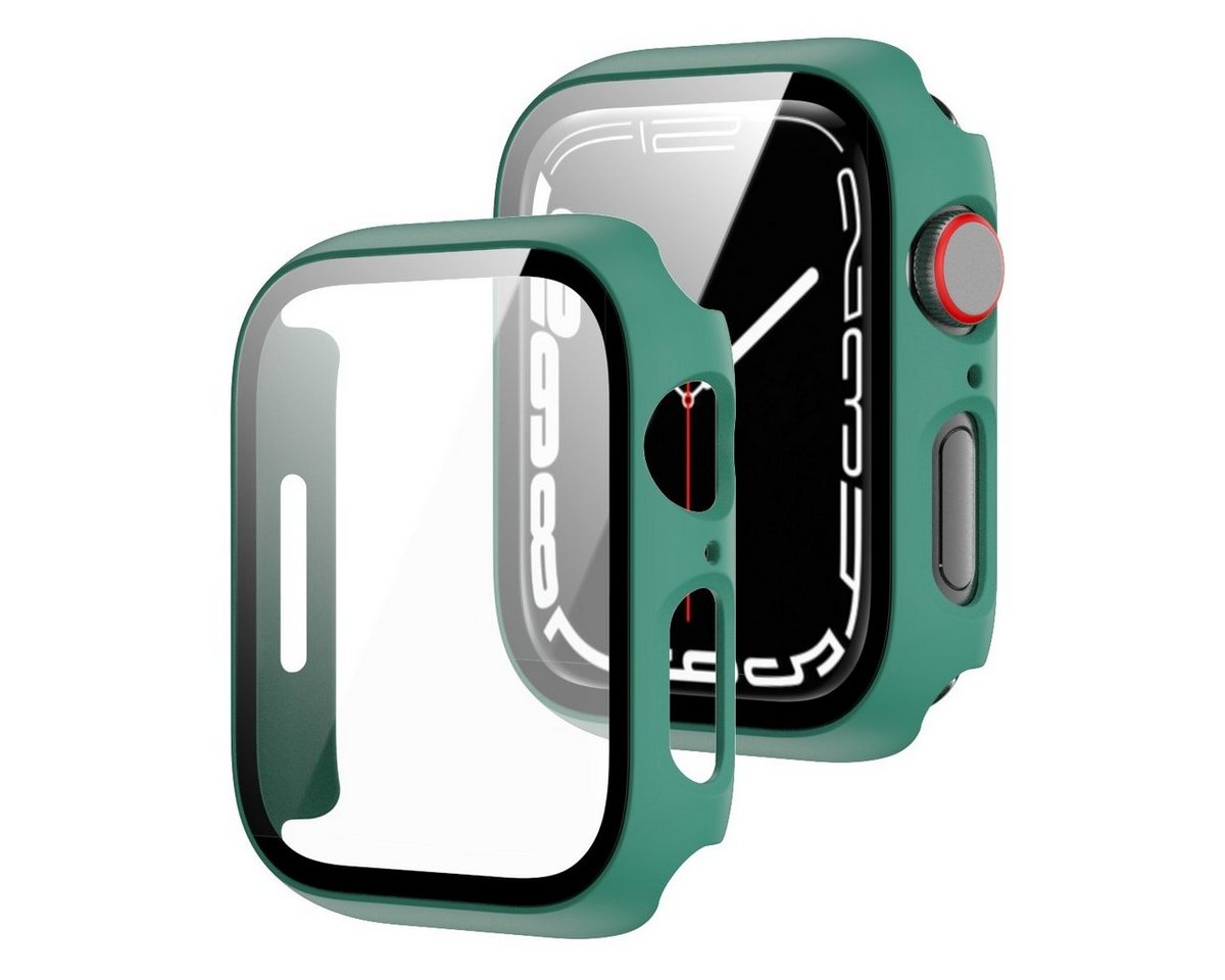 Wigento Smartwatch-Hülle Für Apple Watch 9 8 7 41mm 2 in 1 Schock TPU Silikon Hülle + Hart Glas von Wigento