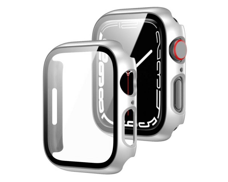 Wigento Smartwatch-Hülle Für Apple Watch 9 8 7 41mm 2 in 1 Schock TPU Silikon Hülle + Hart Glas von Wigento