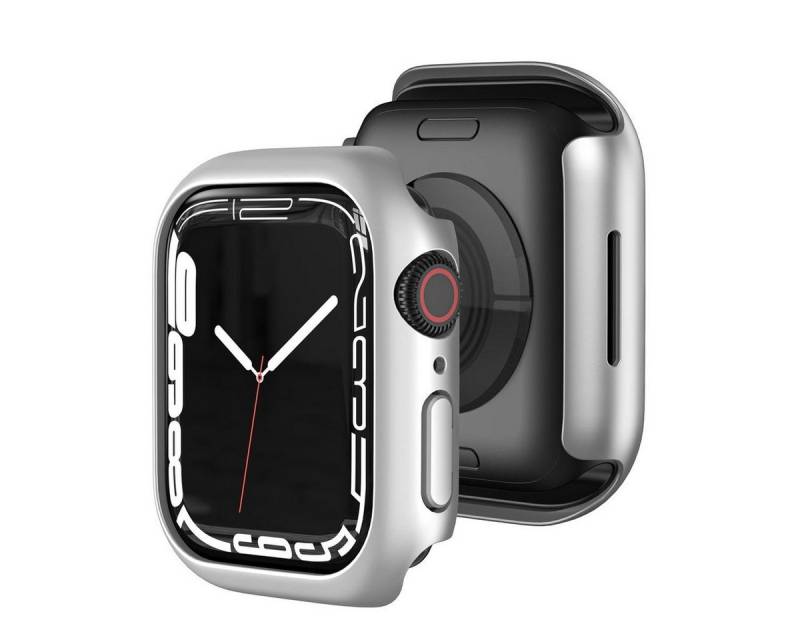 Wigento Smartwatch-Hülle Für Apple Watch Serie 9 8 7 45mm Schock TPU Silikon Hülle Case Silber von Wigento