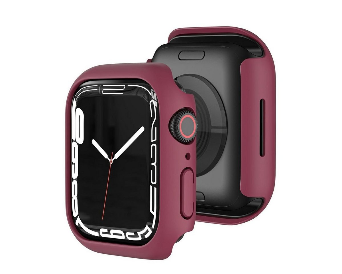 Wigento Smartwatch-Hülle Für Apple Watch Serie 9 8 7 45mm Schock TPU Silikon Hülle Dunkel Rot von Wigento