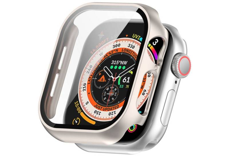 Wigento Smartwatch-Hülle Für Apple Watch Series 10 42mm Kunststoff Hülle + H9 Hart Glas Beige, Schutzhülle aus PC + Panzerglas für Rundumschutz von Wigento