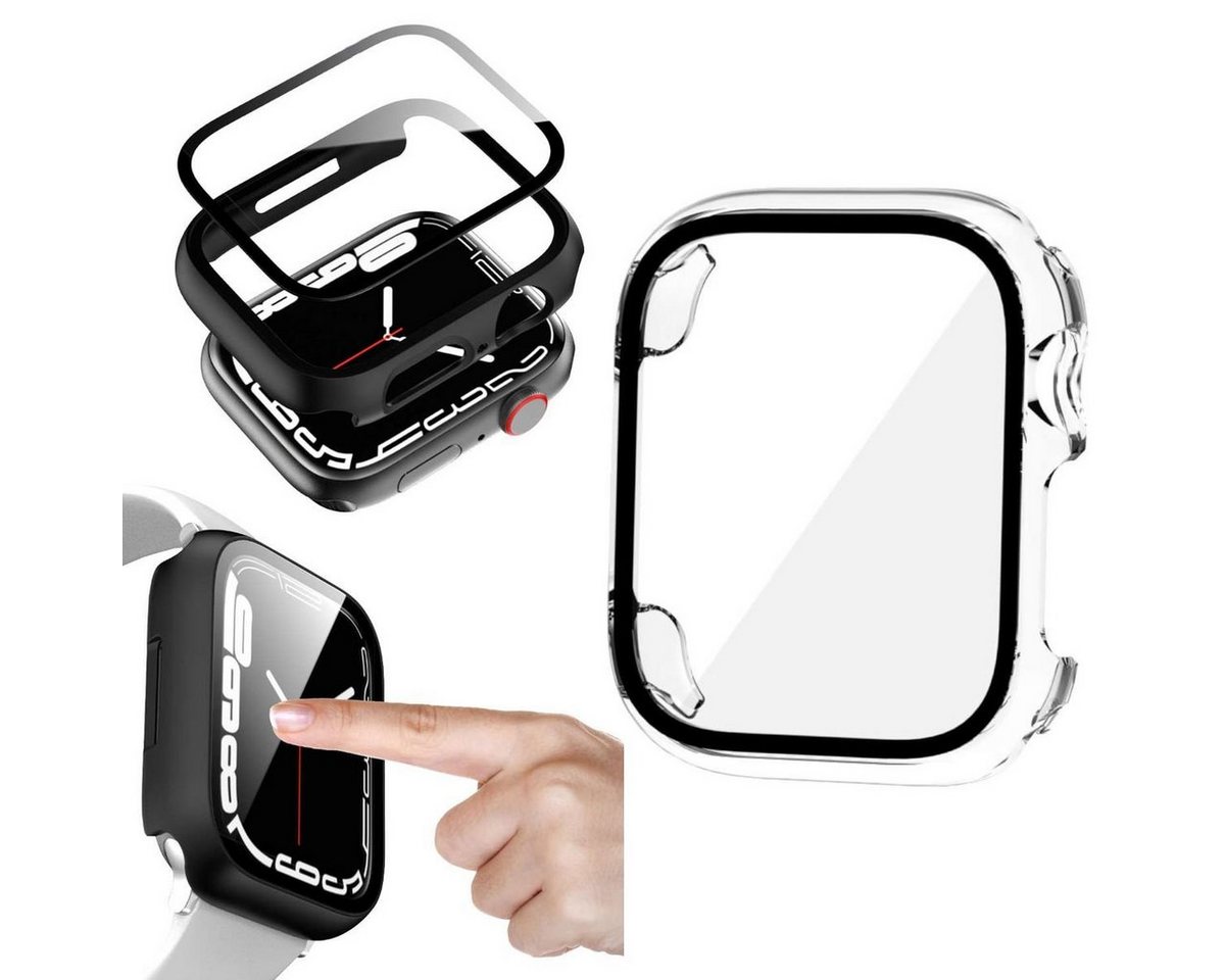 Wigento Smartwatch-Hülle Für Apple Watch Series 9 8 7 45mm / 6 SE 5 4 44mm 2 in 1 Hülle + Glas von Wigento