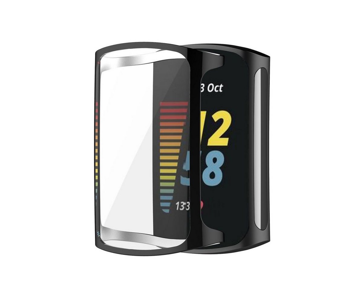 Wigento Smartwatch-Hülle Für Fitbit Charge 6 / 5 Kunststoff TPU Hülle + H9 Schutzglas Schwarz von Wigento