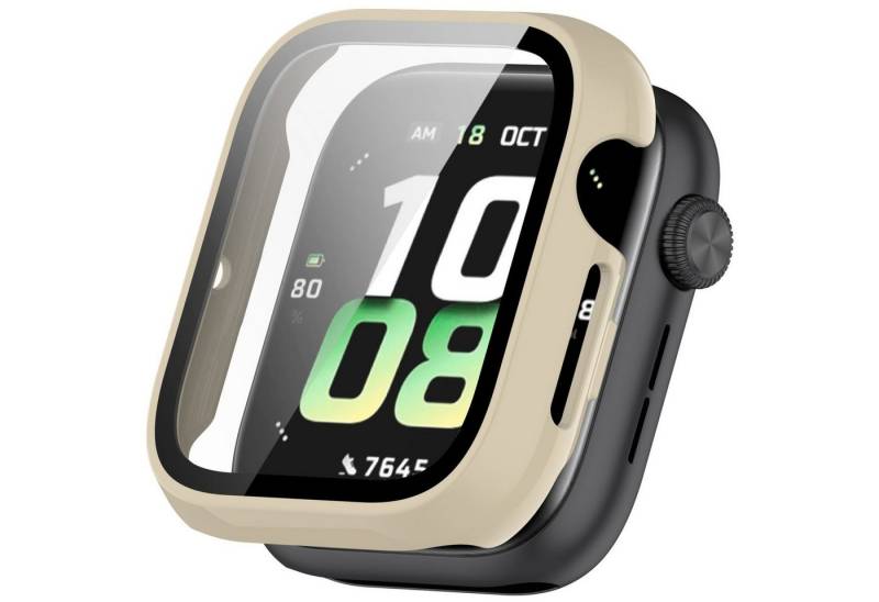 Wigento Smartwatch-Hülle Für Honor Watch 5 Kunststoff PC Smart Watch Hülle + H9 Hart Glas Beige, Schutzhülle aus PC + Hart Glas für Rundumschutz von Wigento