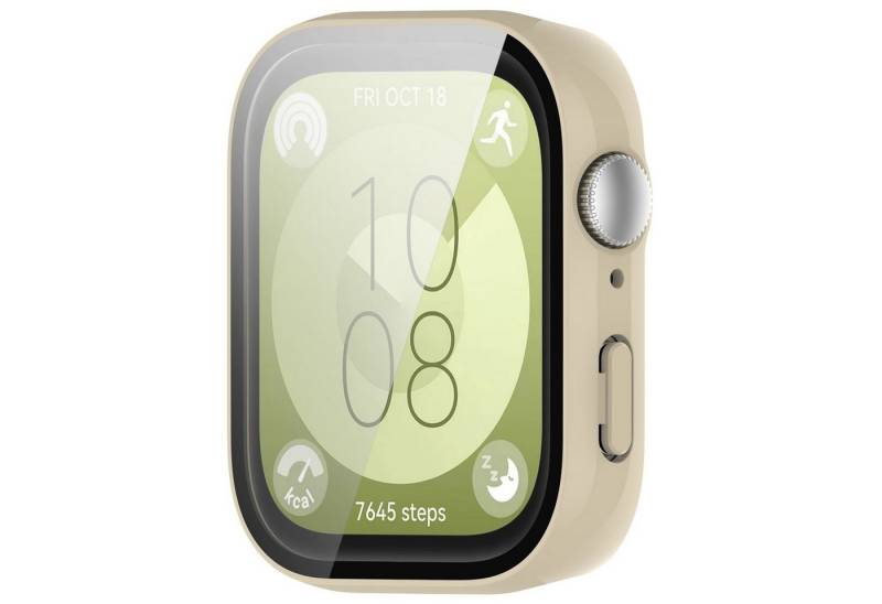 Wigento Smartwatch-Hülle Für Huawei Watch Fit 3 PC Smart Hülle + H9 Schutz Hart Glas Beige von Wigento