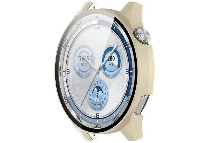 Wigento Smartwatch-Hülle Für Huawei Watch GT 5 46mm Kunststoff PC Hülle + H9 Hart Glas Beige, Schutzhülle aus PC + Hart Glas für Rundumschutz von Wigento