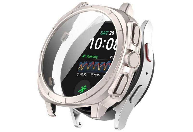 Wigento Smartwatch-Hülle Für Samsung Galaxy Watch 7 40mm Kunststoff PC Hülle + Hart Glas Beige von Wigento
