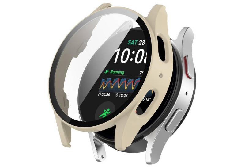 Wigento Smartwatch-Hülle Für Samsung Galaxy Watch 7 44mm Kunststoff PC Hülle + Hart Glas Beige von Wigento