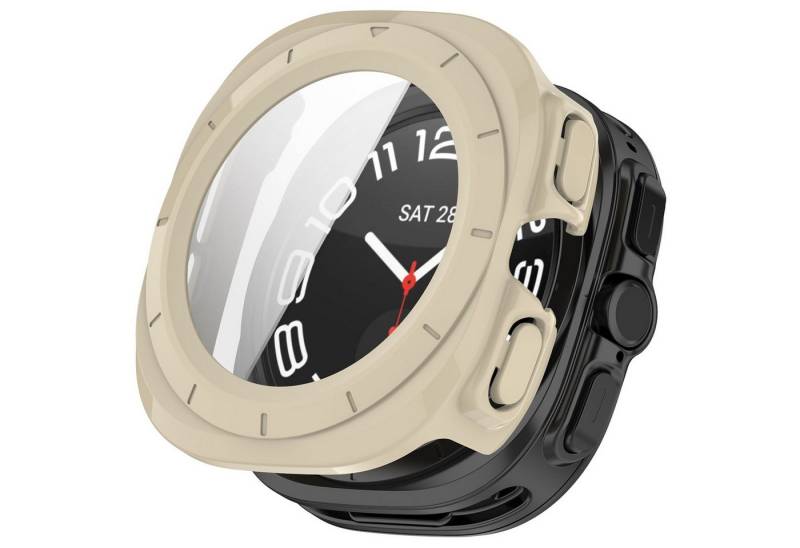 Wigento Smartwatch-Hülle Für Samsung Galaxy Watch Ultra 47mm PC Watch Hülle + Hart Glas Beige von Wigento