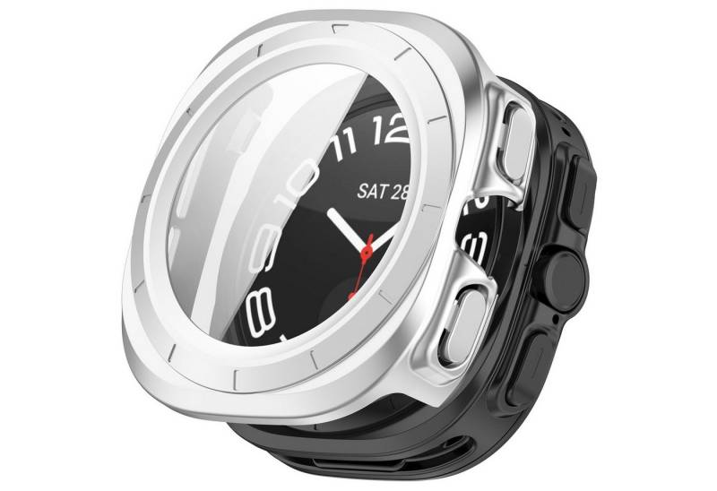 Wigento Smartwatch-Hülle Für Samsung Galaxy Watch Ultra 47mm PC Watch Hülle + Hart Glas Silber von Wigento