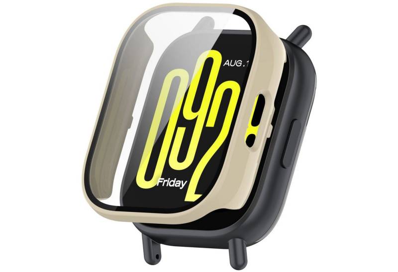 Wigento Smartwatch-Hülle Für Xiaomi Redmi Watch 5 Active Kunststoff Hülle + H9 Hart Glas Beige, Schutzhülle aus PC + Hart für Rundumschutz von Wigento
