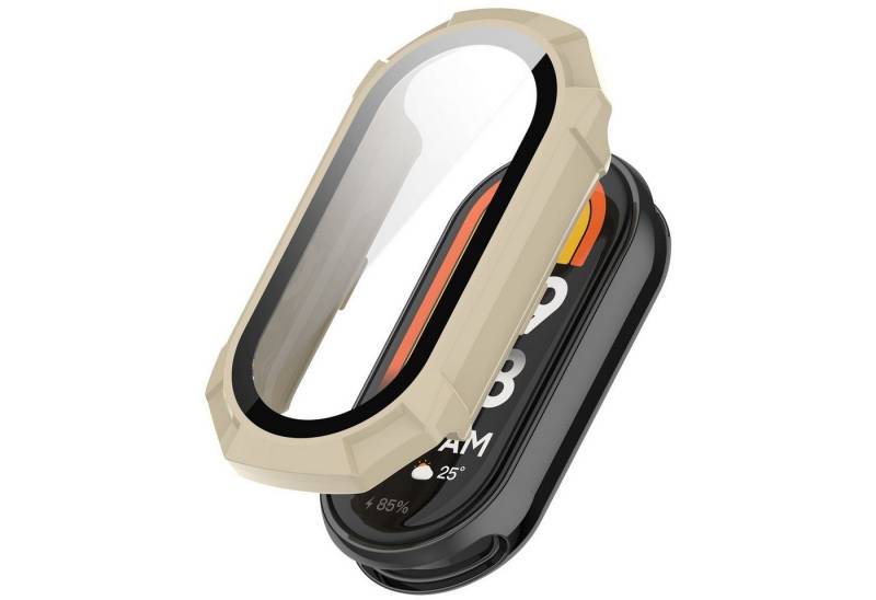 Wigento Smartwatch-Hülle Für Xiaomi Smart Band 9 Kunststoff PC Schutz Hülle + Hart Glas Beige von Wigento