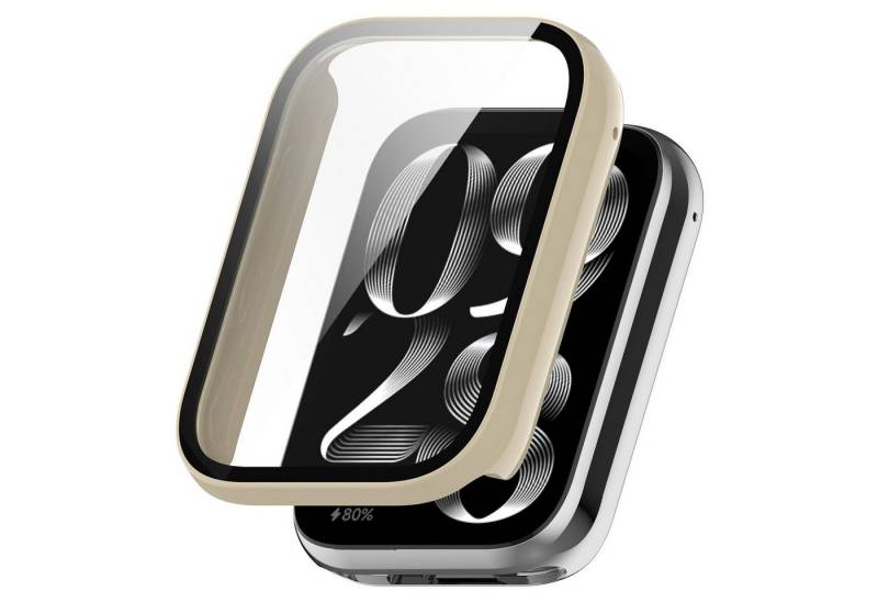 Wigento Smartwatch-Hülle Für Xiaomi Smart Band 9 Pro Kunststoff PC Hülle + H9 Hart Glas Beige, Schutzhülle aus PC + Hart Glas für Rundumschutz von Wigento