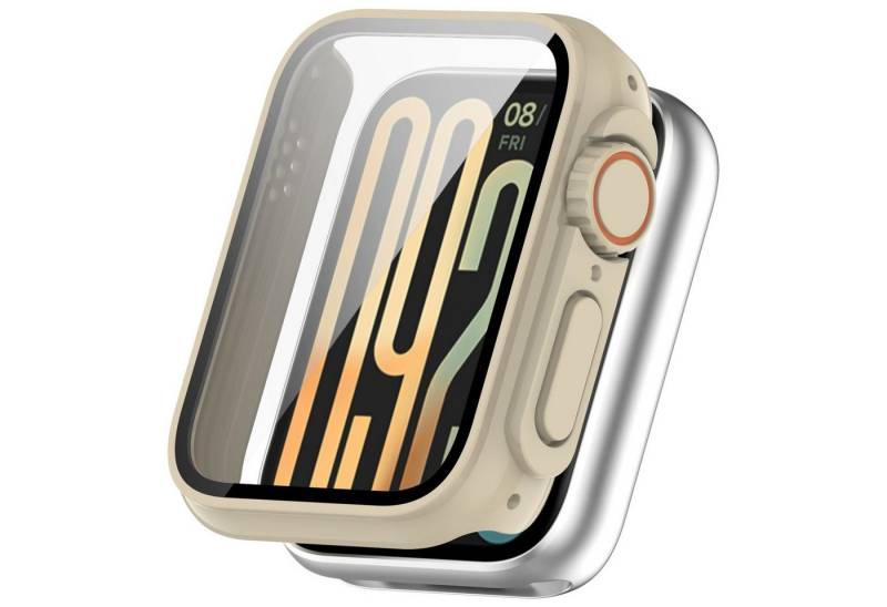 Wigento Smartwatch-Hülle Für Xiaomi Smart Band 9 Pro Kunststoff PC Hülle + H9 Hart Glas Beige, Schutzhülle aus PC + Hart Glas für Rundumschutz von Wigento