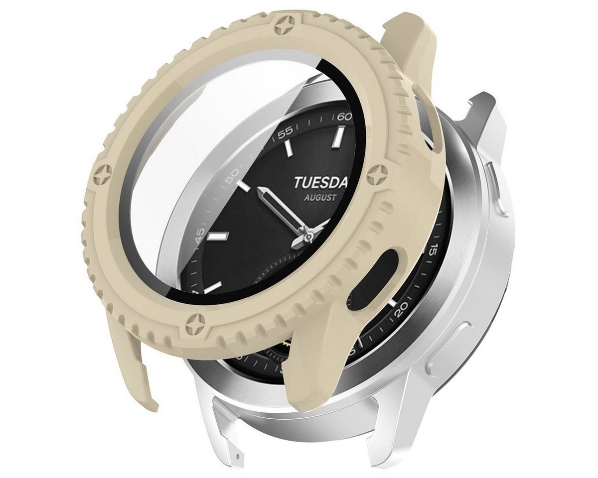 Wigento Smartwatch-Hülle Für Xiaomi Watch S3 Kunststoff Watch Hülle + H9 Hart Schutzglas Beige von Wigento