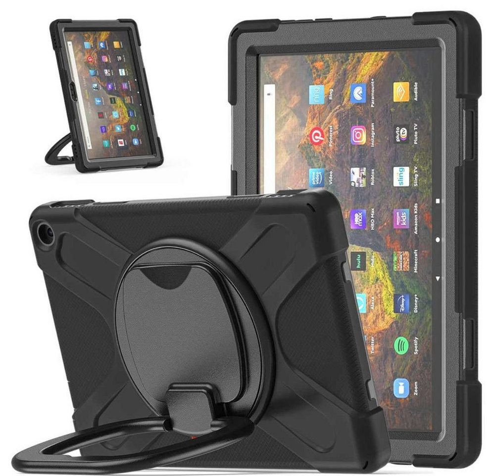 Wigento Tablet-Hülle Für Amazon Kindle Fire HD 10 / 10 Plus 2021 360 Grad Hybrid Outdoor Schutzhülle Case Schwarz Tasche Cover Etuis von Wigento