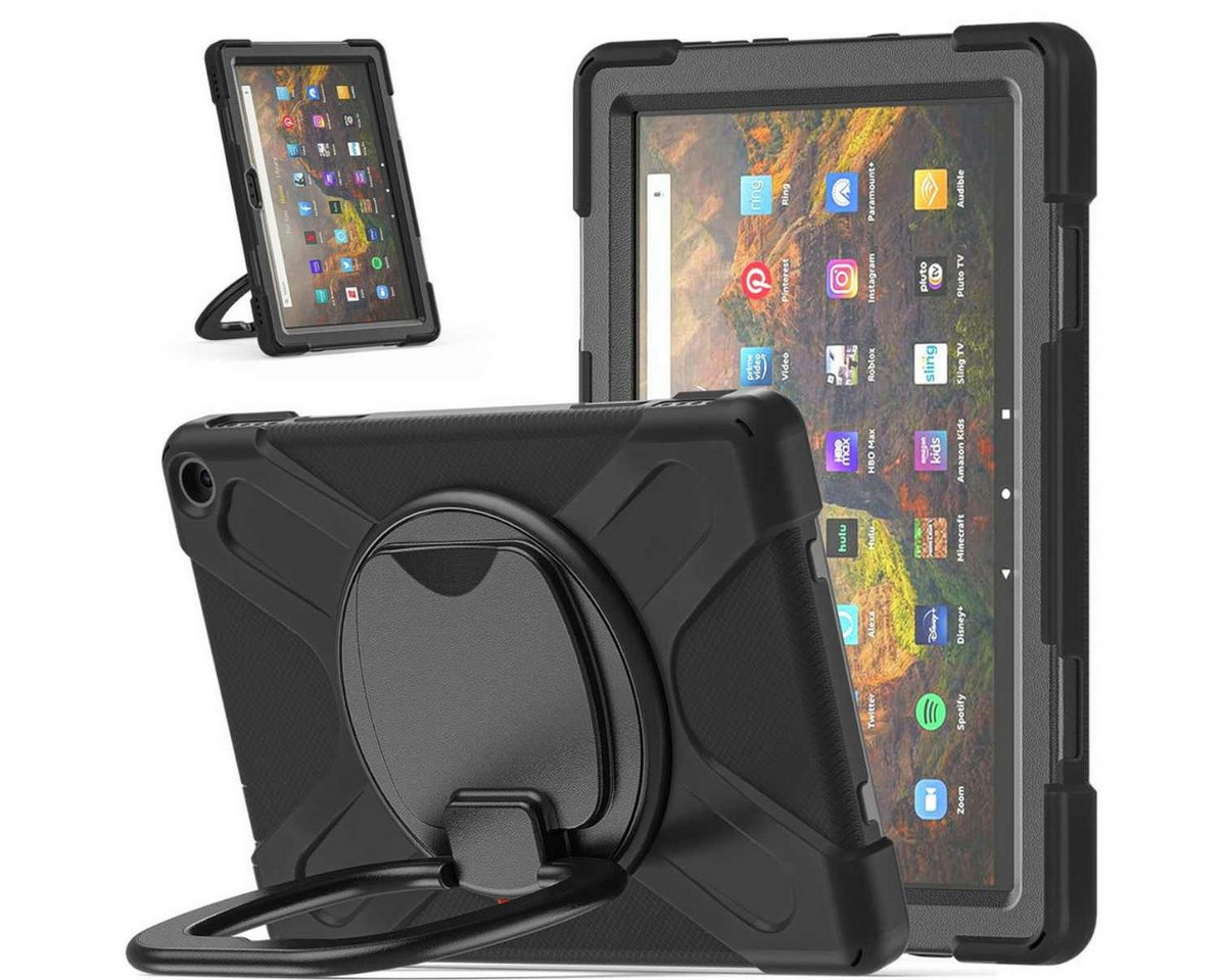 Wigento Tablet-Hülle Für Amazon Kindle Fire HD 10 / 10 Plus 2021 360 Grad Hybrid Outdoor Schutzhülle Case Schwarz Tasche Cover Etuis von Wigento