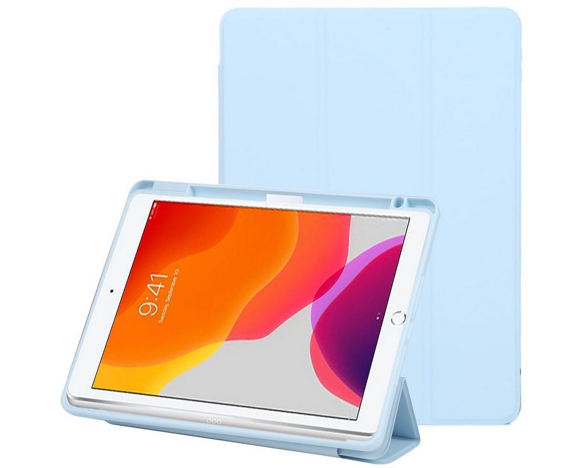 Wigento Tablet-Hülle Für Apple iPad 10.2 2019 / 2020 / 2021 teilbares 3folt Wake UP Smart Cover Hell Blau Tablet Tasche Hülle von Wigento