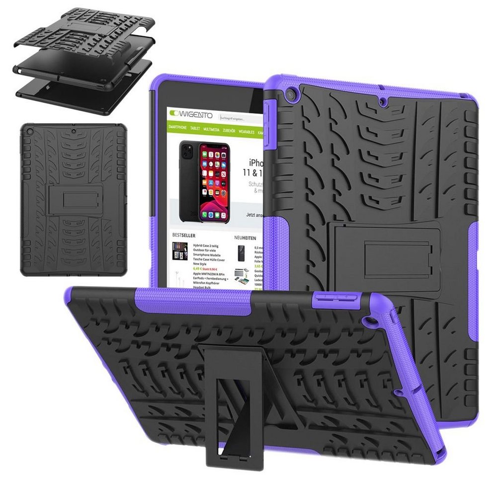 Wigento Tablet-Hülle Für Apple iPad 10.2 Zoll 2019 / 2020 / 2021 7. / 8. / 9. Generation Hybrid Outdoor Schutzhülle Case Lila Tasche Cover Etuis von Wigento