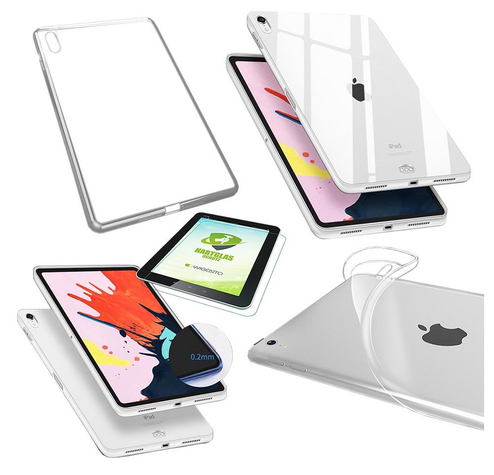 Wigento Tablet-Hülle Für Apple iPad 10.2 Zoll 2019 / 2020 / 2021 7. / 8. / 9. Generation Transparent Hülle Tasche Cover + H9 Hart Glas von Wigento