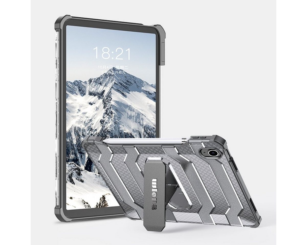 Wigento Tablet-Hülle Für Apple iPad 10.9 2022 10 Gen. aufstellbare Outdoor Hybrid Grau Tablet Tasche Etuis von Wigento