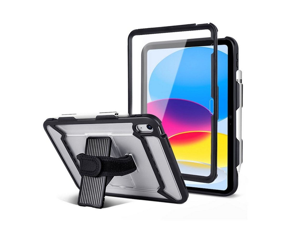 Wigento Tablet-Hülle Für Apple iPad 10.9 2022 10 Gen. aufstellbare Outdoor Hybrid Transparent / Schwarz Tablet Tasche Etuis von Wigento