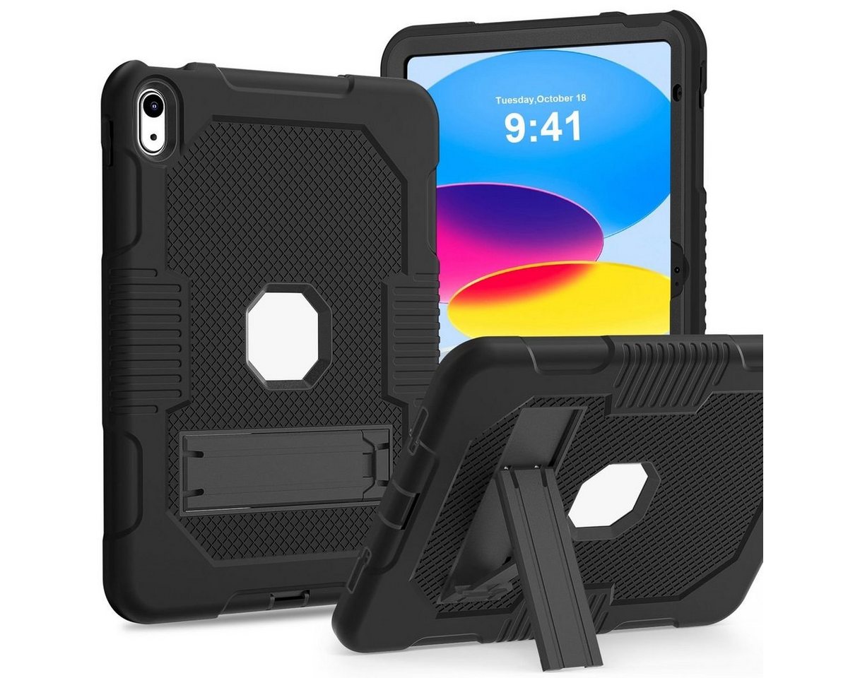 Wigento Tablet-Hülle Für Apple iPad 10.9 2022 10. Gen aufstellbare Outdoor Hybrid Schwarz Tablet Tasche Etuis von Wigento
