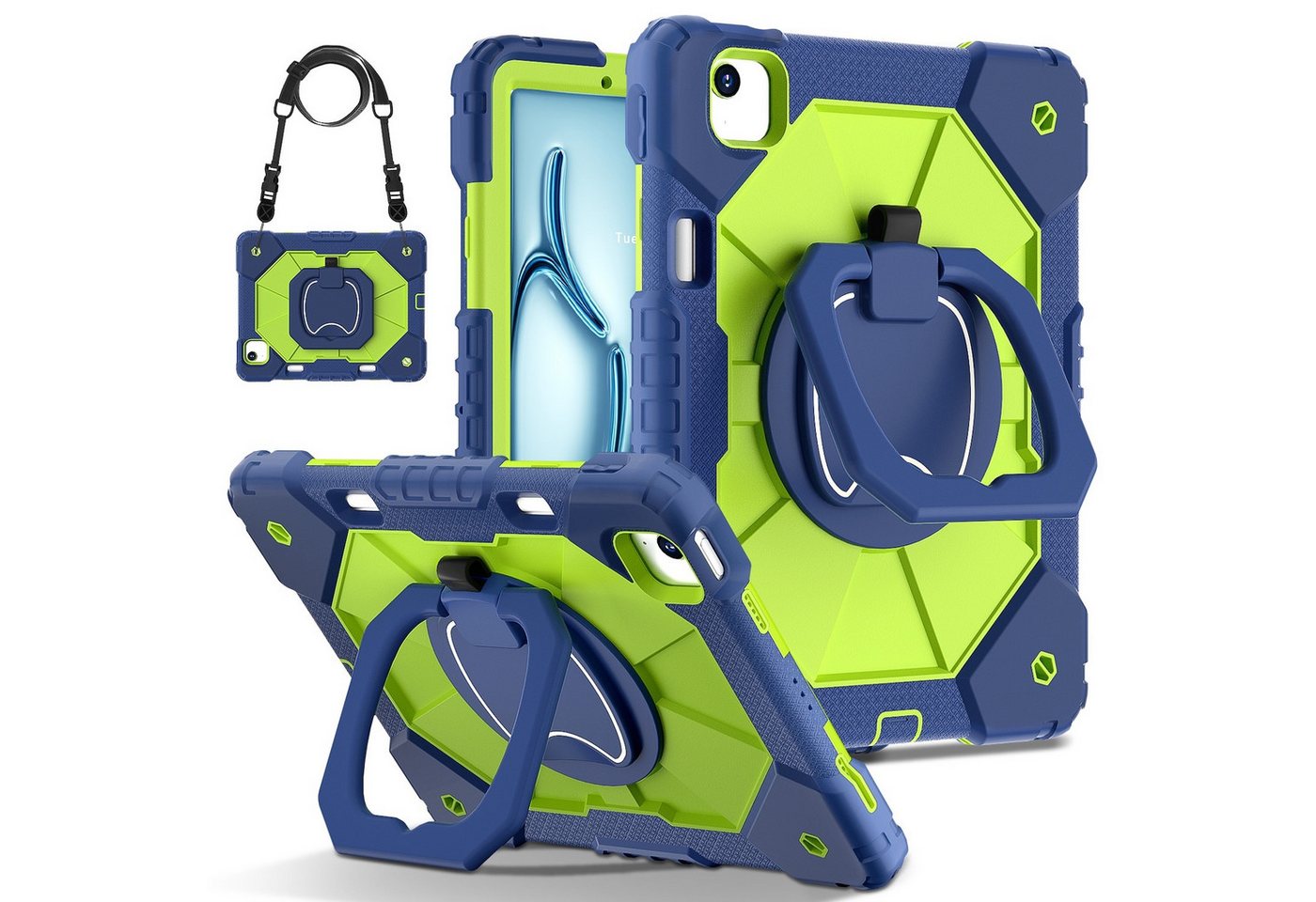 Wigento Tablet-Hülle Für Apple iPad Air 11 2024 / Air 5 / 4 Robuste Hybrid 360 Grad Tasche, Hybrid Schutzhülle Smart Case Cover mit Schultergurt von Wigento