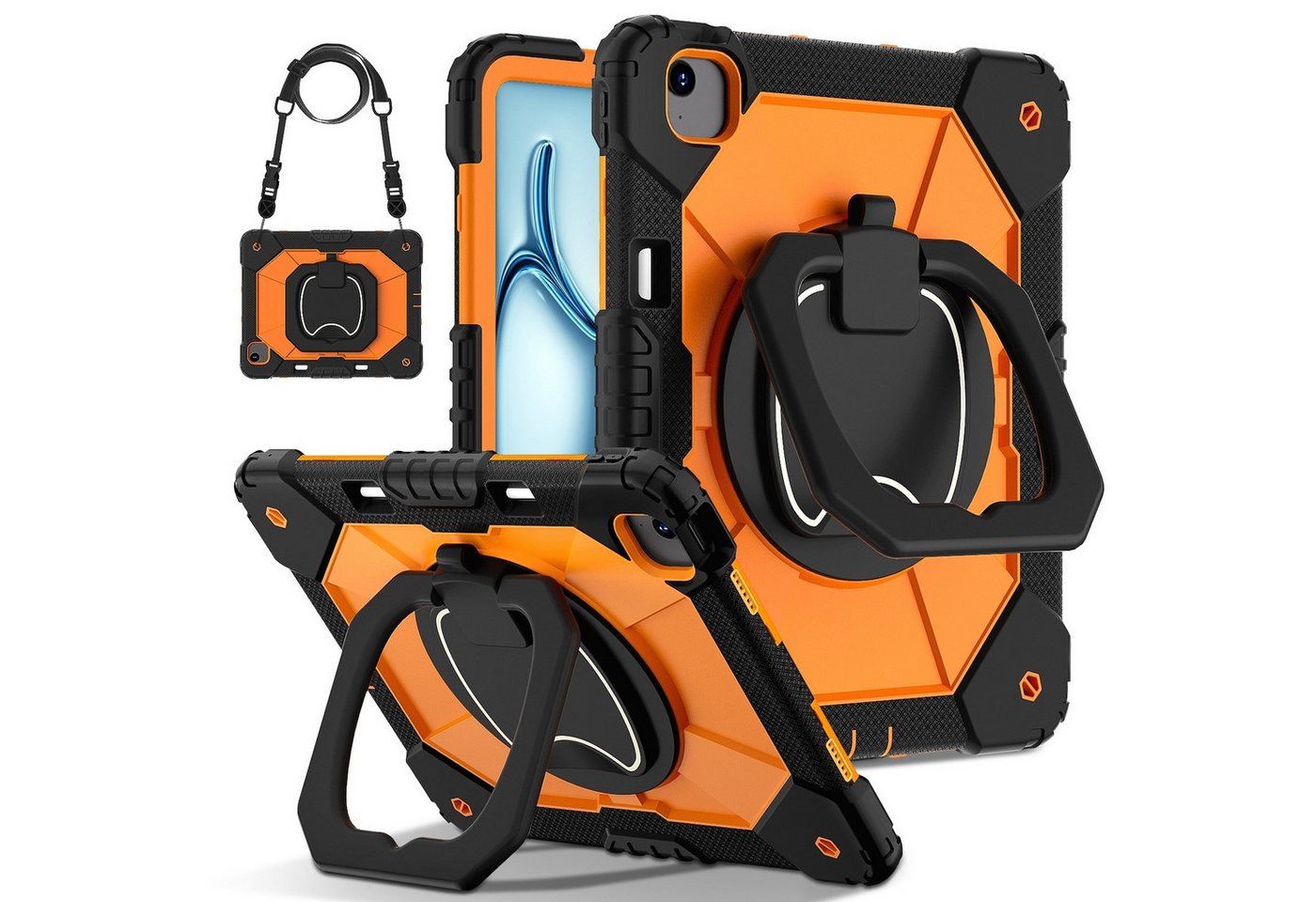 Wigento Tablet-Hülle Für Apple iPad Air 13 2025 / 2024 Robuste Hybrid 360 Grad Hülle Orange, Hybrid Schutzhülle Smart Case Cover mit Schultergurt von Wigento