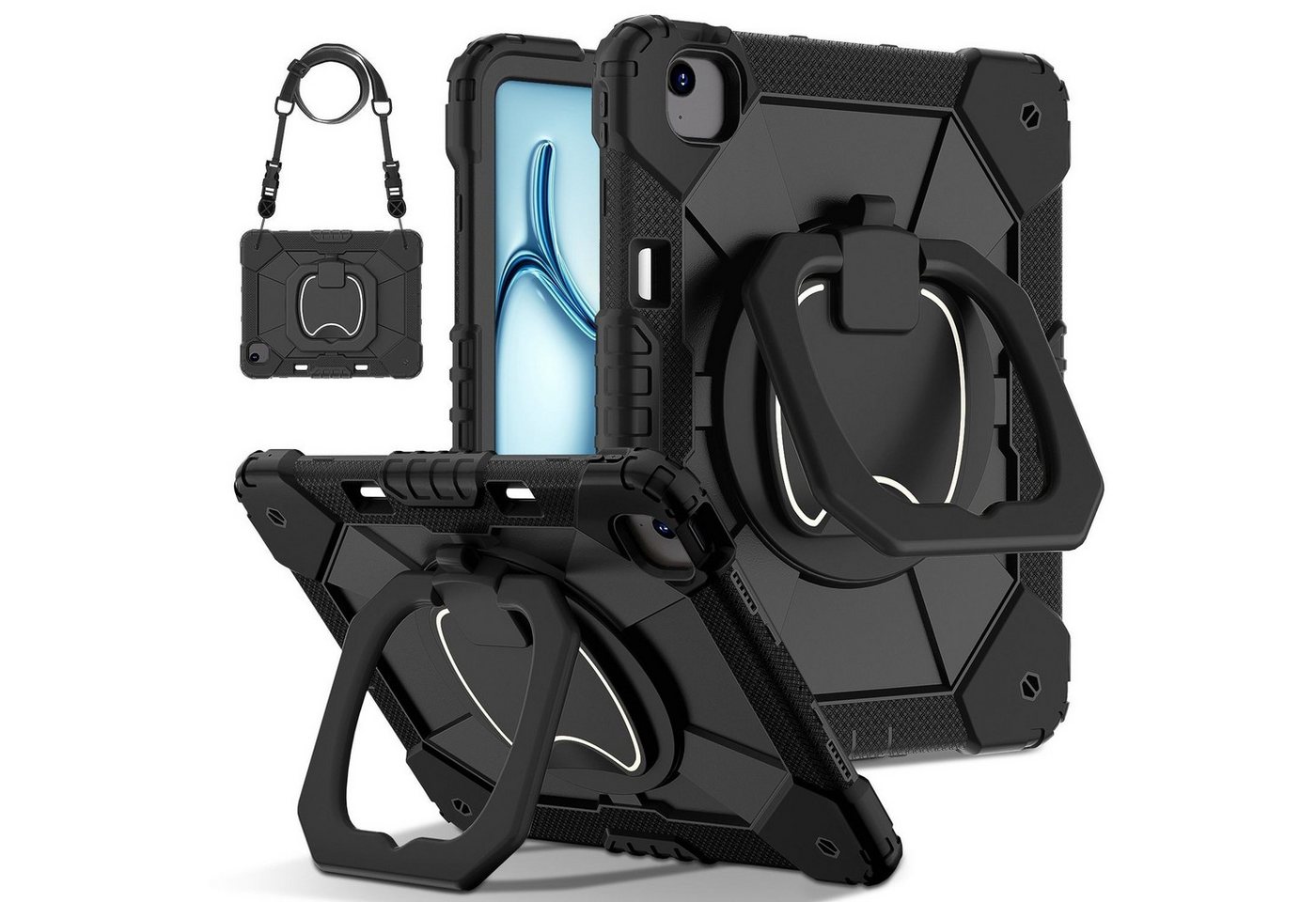 Wigento Tablet-Hülle Für Apple iPad Air 13 2025 / 2024 Robuste Hybrid Tasche Hülle Schwarz, Hybrid Schutzhülle Smart Case Cover mit Schultergurt Wigento Tablet-Hülle Für Apple iPad Air 13 2025 / 2024 Robuste Hybrid Tasche Hülle Schwarz, Hybrid Schutzhülle Smart Case Cover mit Schultergurt von Wigento