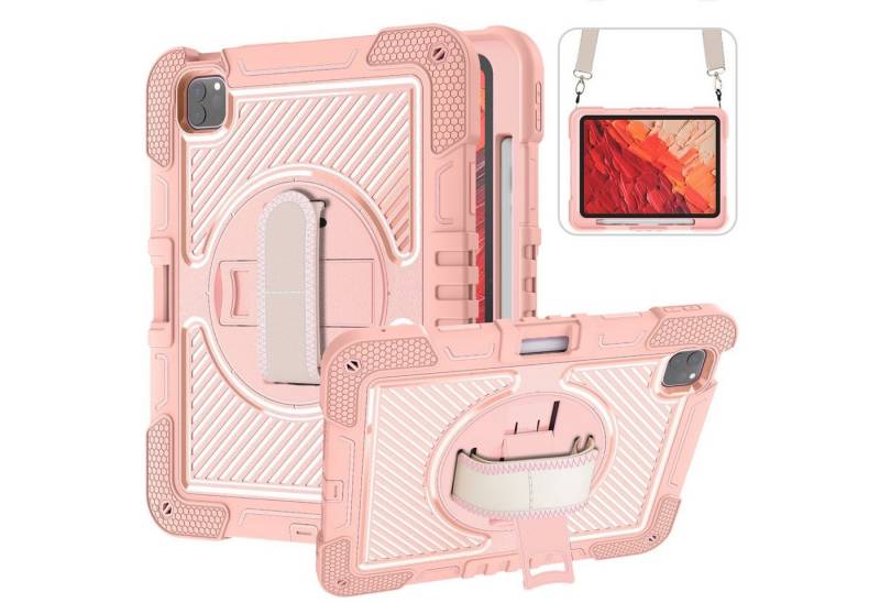 Wigento Tablet-Hülle Für Apple iPad Pro 11 2024 360 Grad Halte-Schlaufe Hülle Case Rosa, Hybrid Schutzhülle Smart Case Cover mit Halteschlaufe von Wigento
