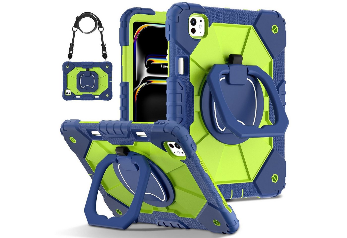 Wigento Tablet-Hülle Für Apple iPad Pro 11 2024 Robuste Hybrid 360 Grad Tasche Case Grün, Hybrid Schutzhülle Smart Case Cover mit Schultergurt von Wigento