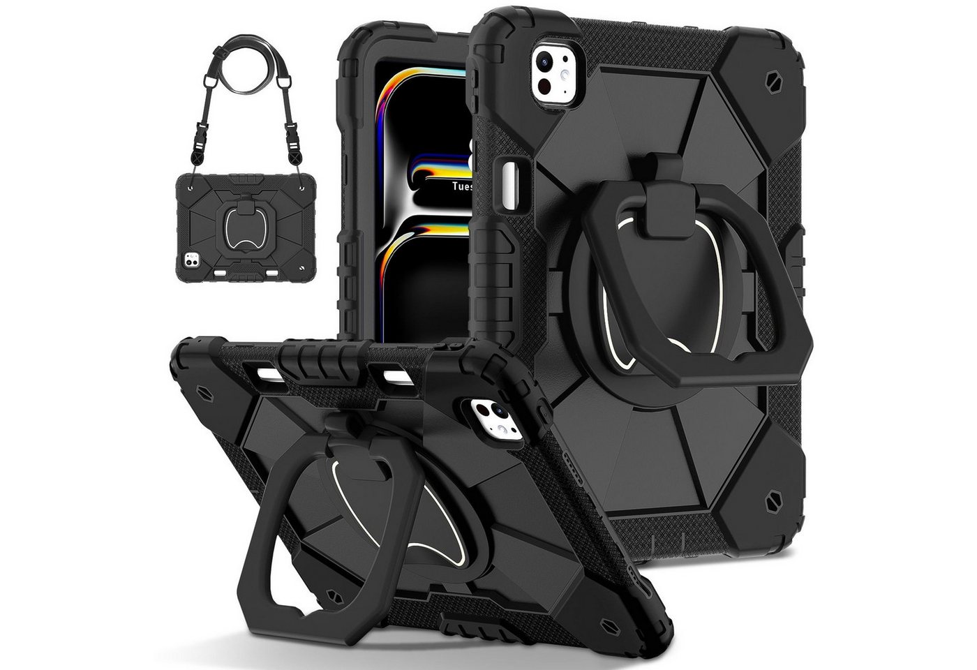 Wigento Tablet-Hülle Für Apple iPad Pro 11 2024 Robuste Hybrid 360 Grad Tasche Case Schwarz, Hybrid Schutzhülle Smart Case Cover mit Schultergurt Wigento Tablet-Hülle Für Apple iPad Pro 11 2024 Robuste Hybrid 360 Grad Tasche Case Schwarz, Hybrid Schutzhülle Smart Case Cover mit Schultergurt von Wigento