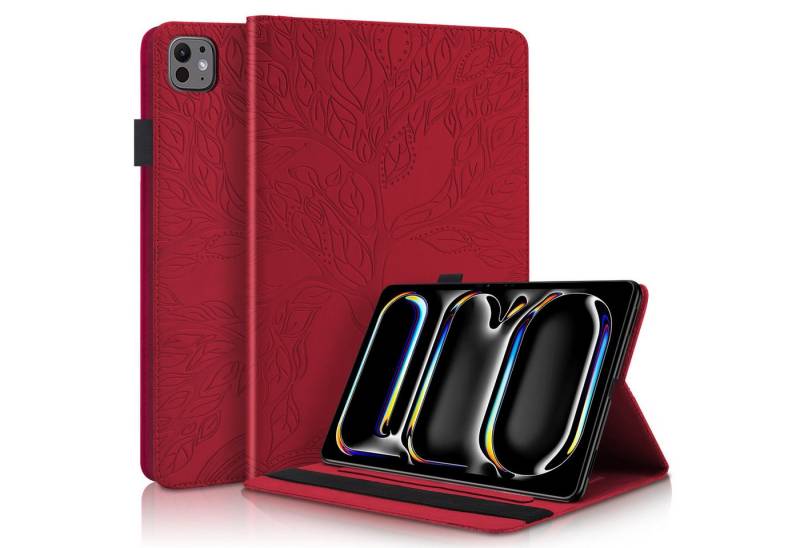 Wigento Tablet-Hülle Für Apple iPad Pro 11.0 2024 Baum Muster Kunstleder Hülle Tasche Rot von Wigento